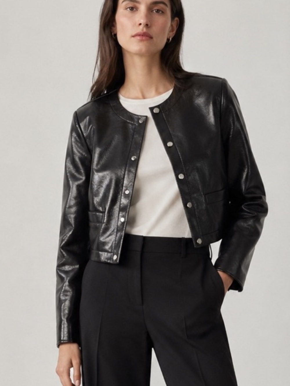 THEORY Patent Cropped Jacket Black 6